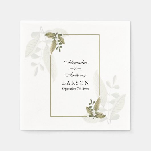 Elegant Minimalist Greenery Wedding Napkins Servet (Voorkant)
