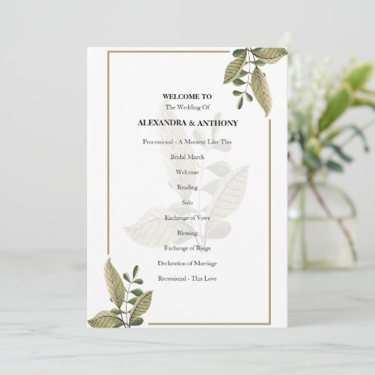 Elegant Minimalist Greenery Wedding Program Programmakaart (Staand voorkant)