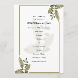 Elegant Minimalist Greenery Wedding Program Programmakaart