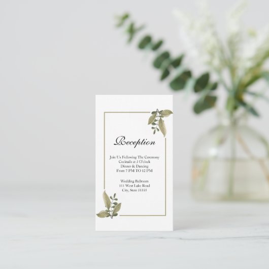 Elegant Minimalist Greenery Wedding Reception Informatiekaartje (Staand voorkant)