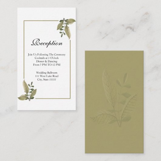 Elegant Minimalist Greenery Wedding Reception Informatiekaartje (Voorkant / Achterkant)