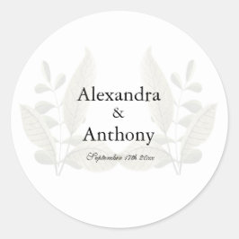 Elegant Minimalist Greenery Wedding  Ronde Sticker