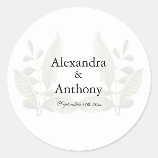 Elegant Minimalist Greenery Wedding  Ronde Sticker (Voorkant)