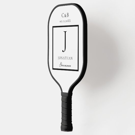 Elegant Minimalist Groomsman Monogram script photo Pickleball Paddle (Links)
