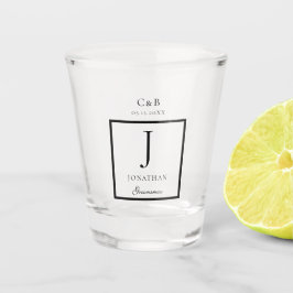 Elegant minimalist Groomsman Monogram script Shot Glas