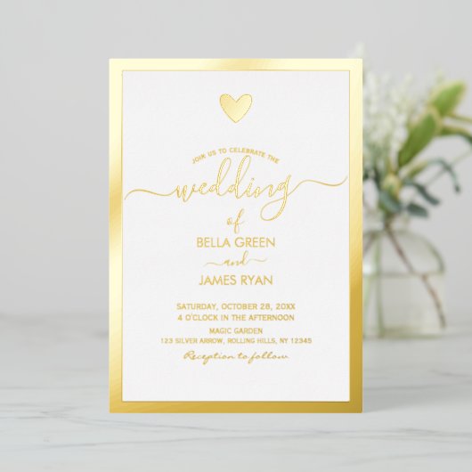 Elegant Minimalist Heart Photo Wedding Party Folie Uitnodiging (Staand Voorkant)
