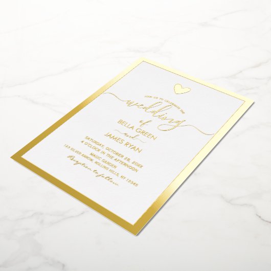 Elegant Minimalist Heart Photo Wedding Party Folie Uitnodiging (Gedraaid)