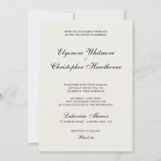 Elegant Minimalist Ivory Calligraphy Wedding Kaart (Voorkant)