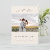 Elegant Minimalist Ivory Calligraphy Wedding Photo Save The Date (Staand voorkant)