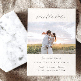 Elegant Minimalist Ivory Calligraphy Wedding Photo Save The Date