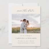 Elegant Minimalist Ivory Script Weddenschap Twee F Save The Date (Voorkant)