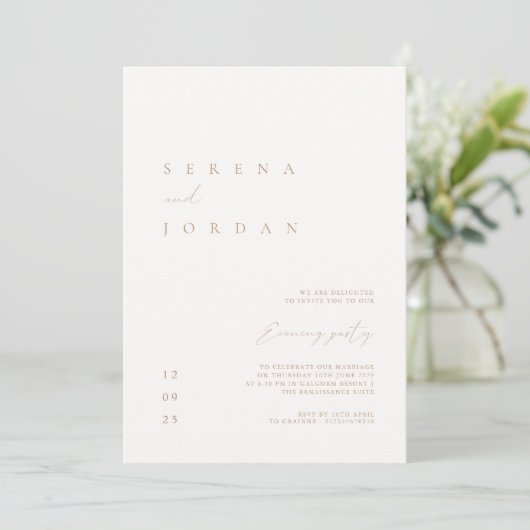 Elegant minimalist ivory Taupe Wedding Uitnodiging (Staand voorkant)