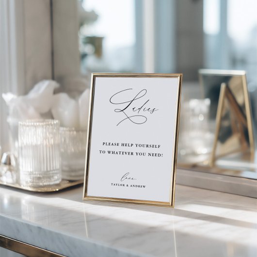 Elegant Minimalist Ladies Bathroom Basket Sign Kaart