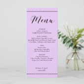 Elegant Minimalist Lavender Wedding Flat Menu Card (Staand voorkant)