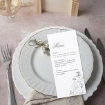 Elegant Minimalist Lily Floral Wedding Menu Card<br><div class="desc">Elevate your reception tables with this elegant minimalist wedding menu card featuring delicate lily line-art florals. The graceful botanical illustration adds a soft romantic touch while maintaining a clean, modern aesthetic that complements sophisticated wedding décor. The refined script heading paired with classic, easy-to-read text creates a polished presentation for your...</div>