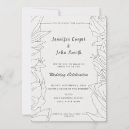 Elegant minimalist line art. Floral Wedding Kaart