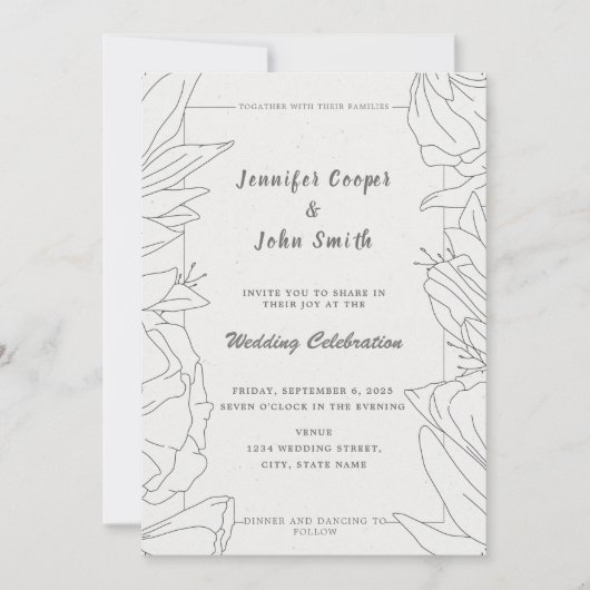 Elegant minimalist line art. Floral Wedding Kaart (Voorkant)
