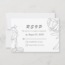 Elegant minimalist line art. Floral Wedding RSVP Kaartje