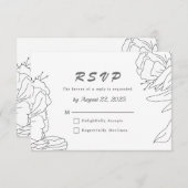 Elegant minimalist line art. Floral Wedding RSVP Kaartje (Voorkant / Achterkant)