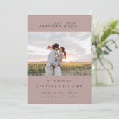 Elegant Minimalist Mauve Script Weduwen Twee Foto Save The Date (Staand voorkant)