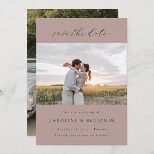 Elegant Minimalist Mauve Script Weduwen Twee Foto Save The Date