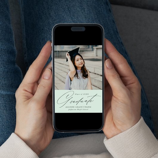 Elegant Minimalist Mint Green Photo Afstuderen Aankondiging