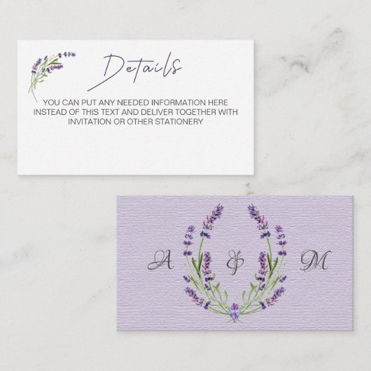 Elegant minimalist Mode Lavender Wedding Detail Informatiekaartje (Voorkant / Achterkant)