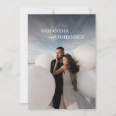 Elegant Minimalist Modern Blue Photo Wedding Kaart (Achterkant)