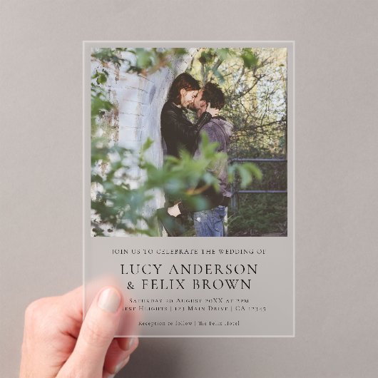 Elegant minimalist | Modern Chic Photo Wedding Acryl Uitnodigingen (Insitu (Draagbaar))