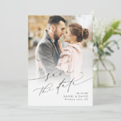 Elegant Minimalist Modern Chic Script Photo Save The Date (Staand voorkant)