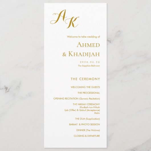 Elegant Minimalist Modern Islamic Wedding Program Programmakaart (Voorkant)