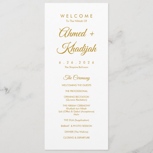 Elegant Minimalist Modern Islamic Wedding Program Programmakaart (Voorkant)