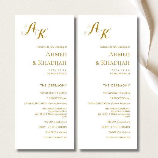 Elegant Minimalist Modern Islamic Wedding Program Programmakaart