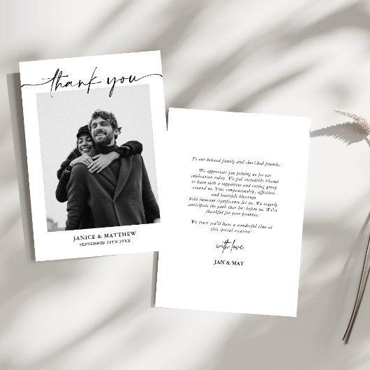 Elegant Minimalist Modern Script Photo Wedding Bedankkaart
