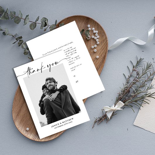Elegant Minimalist Modern Script Photo Wedding Bedankkaart