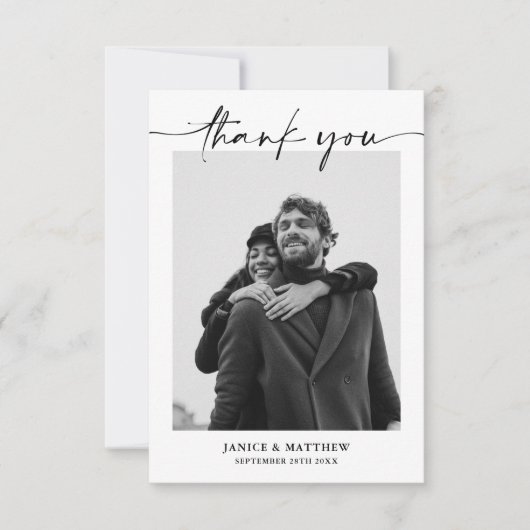 Elegant Minimalist Modern Script Photo Wedding Bedankkaart (Voorkant)