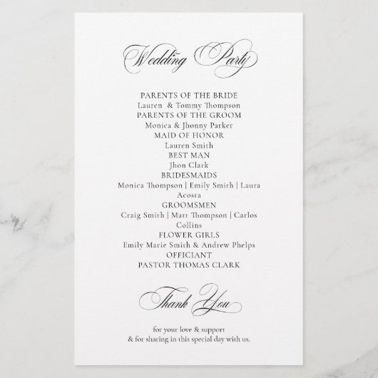 Elegant Minimalist modern Wedding Program (Achterkant)