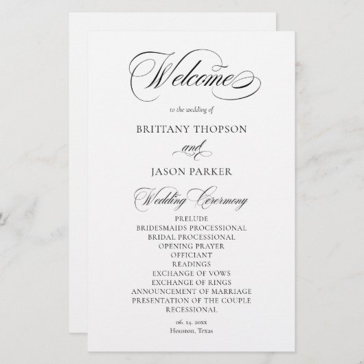 Elegant Minimalist modern Wedding Program (Voorkant / Achterkant)