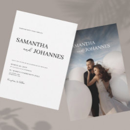 Elegant Minimalist Modern White Photo Wedding  Kaart