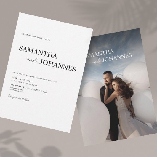 Elegant Minimalist Modern White Photo Wedding  Kaart