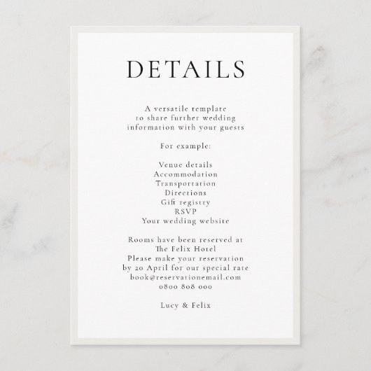 Elegant minimalist | Moderne chic Simple Wedding Informatiekaartje (Voorkant)
