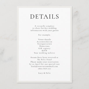 Elegant minimalist   Moderne chic Simple Wedding Informatiekaartje