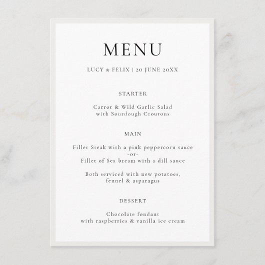 Elegant minimalist | Moderne chic Simple Wedding Menu (Voorkant)