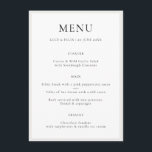 Elegant minimalist | Moderne chic Simple Wedding Menu<br><div class="desc">Een eenvoudige, elegante trouwmenubehuizingskaart in een moderne, minimalistische ontwerpstijl met een klassieke typografie en een gesofisticeerd gevoel. De tekst kan gemakkelijk met uw menuopties voor uniek één van een soort trouwontwerp worden gepersonaliseerd. Als je hulp nodig hebt bij het aanpassen van dit product, kun je contact met me opnemen via...</div>