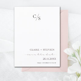 Elegant minimalist Monogram Black White Wedding Aankondigingskaart