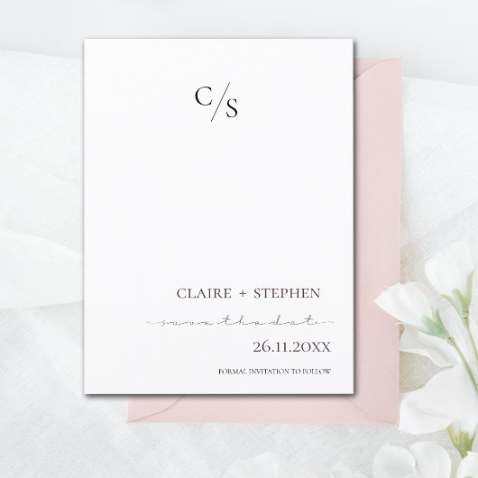 Elegant minimalist Monogram Black White Wedding Aankondigingskaart