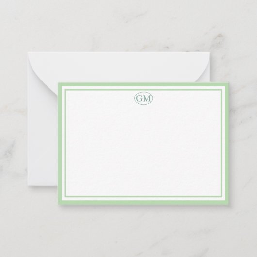 Elegant Minimalist Monogram Green Two Border  Notitiekaartje (Voorkant)