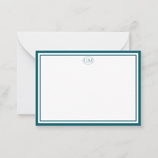 Elegant Minimalist Monogram Navy Border Note Cards Notitiekaartje (Voorkant)