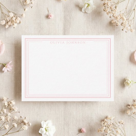 Elegant Minimalist Monogram Pink Border Notitiekaartje