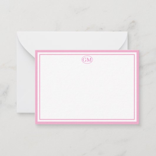 Elegant Minimalist Monogram Pink Two Border  Notitiekaartje (Voorkant)